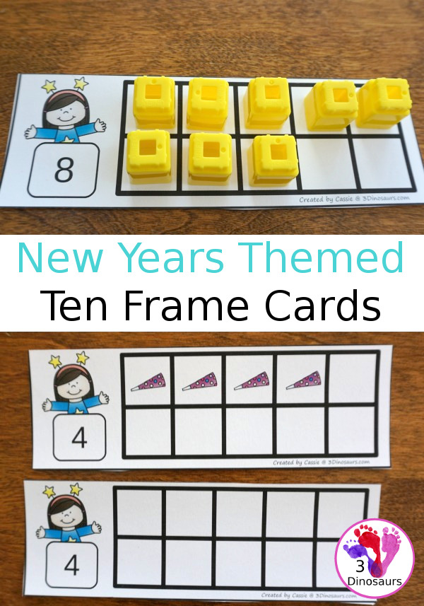 Free New Years Ten Frame - 2 sets with numbers 1 to 10 with filled out and blank options - 3Dinosaurs.com