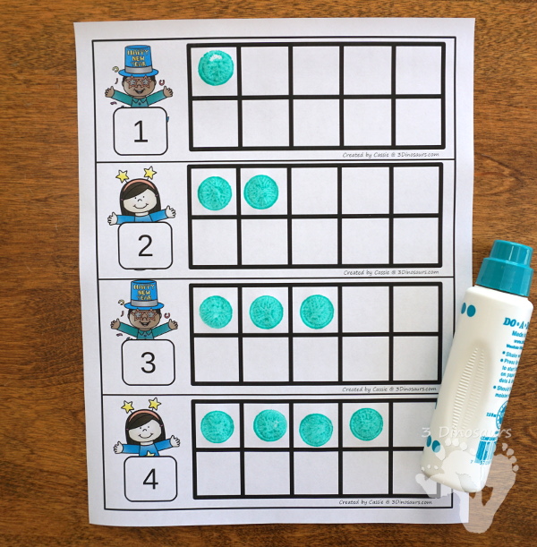 Free New Years Ten Frame - 2 sets with numbers 1 to 10 with filled out and blank options - 3Dinosaurs.com