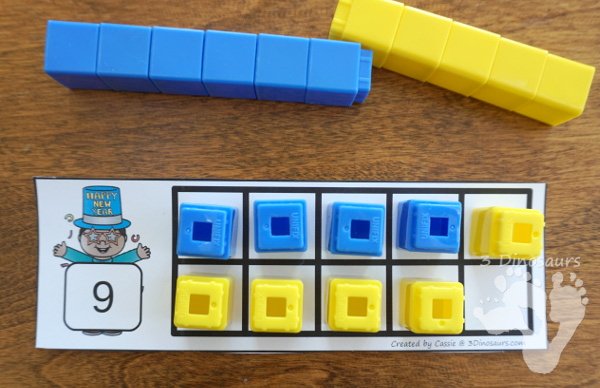 Free New Years Ten Frame - 2 sets with numbers 1 to 10 with filled out and blank options - 3Dinosaurs.com