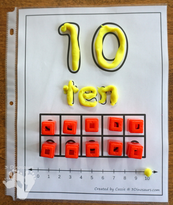 Number Playdough Mats: with number word, ten frames and number line are simple and easy to use with kids - 3Dinosaurs.com
