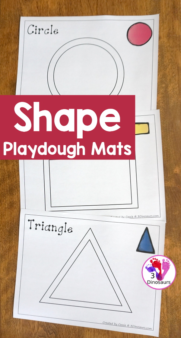 Free Shape Playdough Mats - 11 shape mats to use with kids. You have the shape with lines to make the shape with playdough. 3Dinosaurs.com
