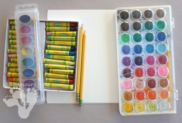 Watercolor and Oil Pastels Christmas Trees - Easy to do Christmas watercolor painting with great for open ended design - 3Dinosaurs.com