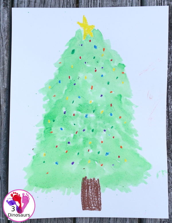 Watercolor and Oil Pastels Christmas Trees - Easy to do Christmas watercolor painting with great for open-ended design - 3Dinosaurs.com