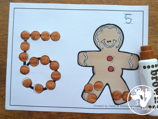 Christmas Tree, Present, and Gingerbread Man Themed Dot Marker Number & Counting - this is a fun counting activity with dot markers that works on numbers 0 to 20 with color or black and white options - 3Dinosaurs.com #christmasactivities #dotmaker #doadot #numbers #counting 