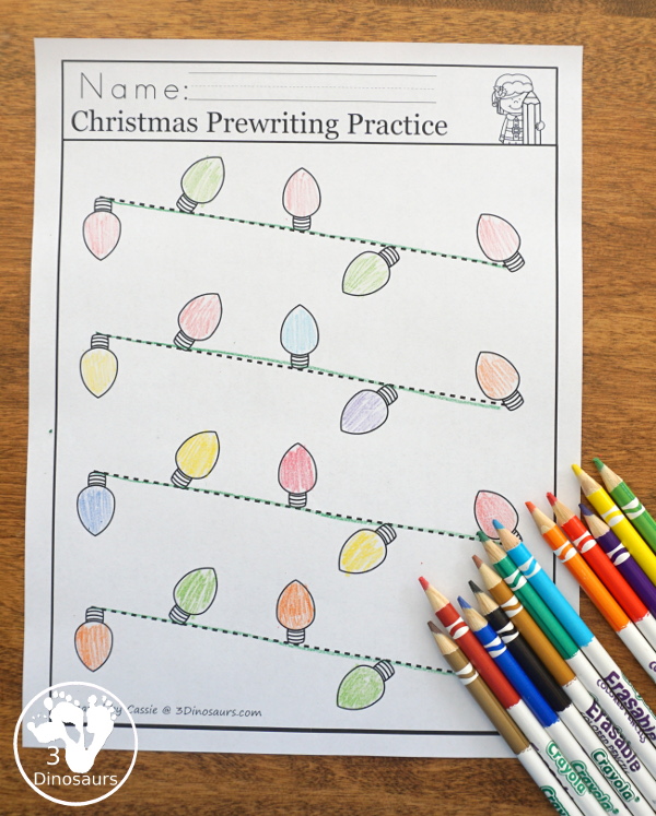 Christmas Prewriting in the Christmas Activity pack - 3Dinosaurs.com