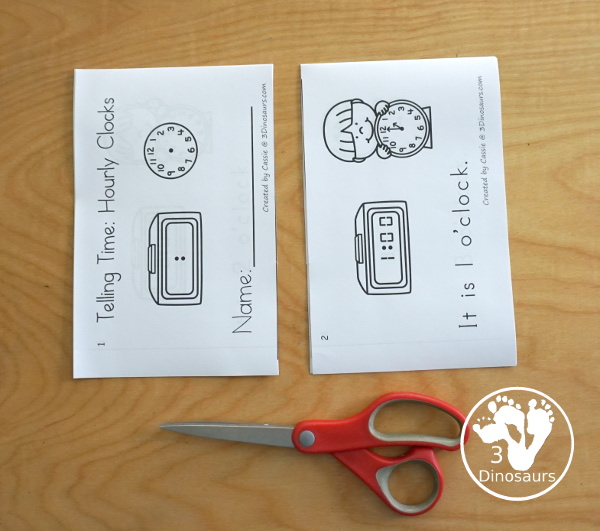 Free Hourly Telling Time Easy Reader Book - how to put your easy reader book together - 3Dinosaurs.com