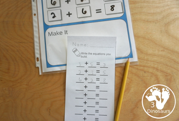 Free Addition Roll & Make Mats - with 10 colors to pick from  with rolling area, writing equation area, and building area. You also have a recording sheet - 3Dinosaurs.com