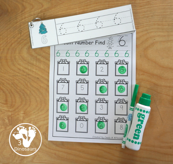 Christmas Number Find with numbers from o to 20 with 42 pages of printables with number digit and number word. - 3Dinosaurs.com