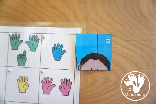 Free Number Counting Fingers Puzzle - counting from 1 to 12 with fingers and a matching puzzles. A simple way to counting and match numbers - 3Dinosaurs.com