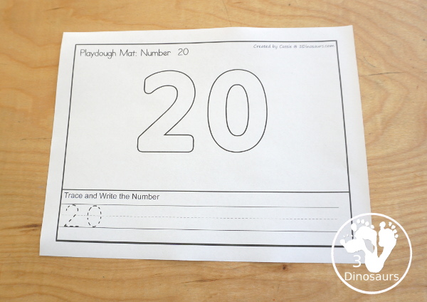 Free Number Playdough Mats 0 to 20 - has two number playdough mats for each number. You have the number playdough and then tracing or writing for the number - 3Dinosaurs.com