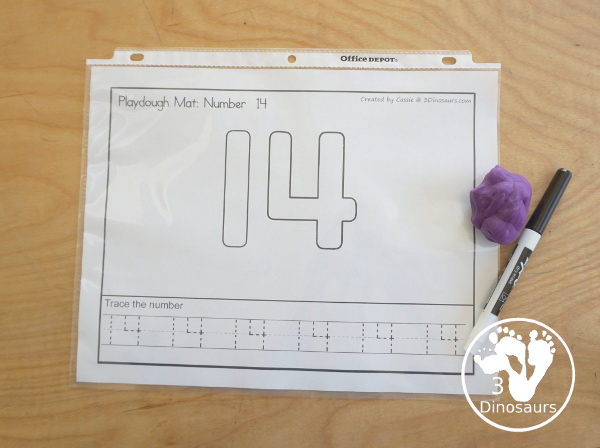 Free Number Playdough Mats 0 to 20 - has two number playdough mats for each number. You have the number playdough and then tracing or writing for the number - 3Dinosaurs.com