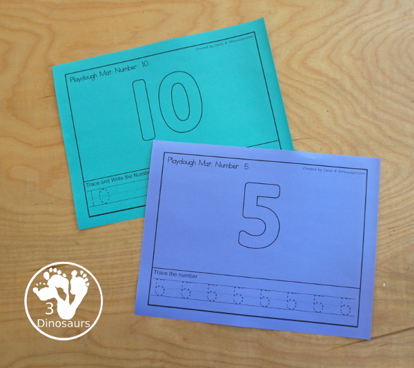 Free Number Playdough Mats 0 to 20 - has two number playdough mats for each number. You have the number playdough and then tracing or writing for the number - 3Dinosaurs.com