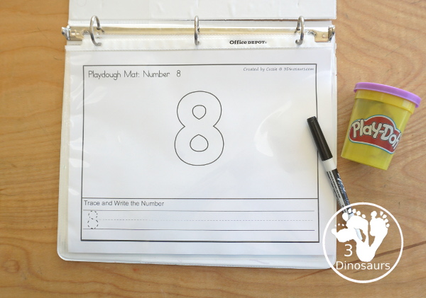 Free Number Playdough Mats 0 to 20 - has two number playdough mats for each number. You have the number playdough and then tracing or writing for the number - 3Dinosaurs.com