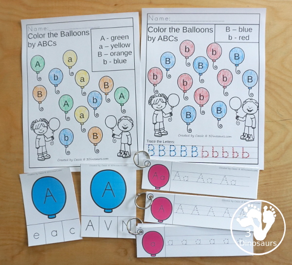 Party Activity Pack: ABCS - you have all 26 letters of the alphabet in a mix of activities with balloon themed no-prep find and color ABCs, balloon themed alphabet clip cards and balloon themed ABC tracing strips - 3Dinosaurs.com