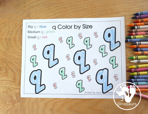 Free Romping & Roaring Q Pack: Letter Q is for Quarter - a letter Q pack that has prewriting, finding letters, tracing letters, coloring pages, shapes, puzzles and more - 3Dinosaurs.com