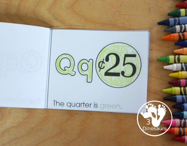 Free Romping & Roaring Q Pack: Letter Q is for Quarter - a letter Q pack that has prewriting, finding letters, tracing letters, coloring pages, shapes, puzzles and more - 3Dinosaurs.com