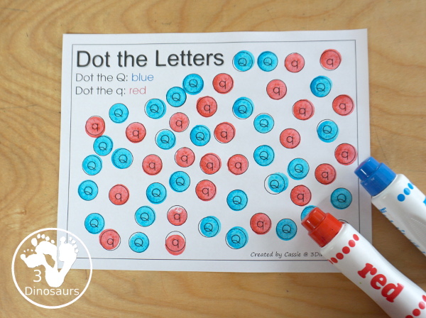 Free Romping & Roaring Q Pack: Letter Q is for Quarter - a letter Q pack that has prewriting, finding letters, tracing letters, coloring pages, shapes, puzzles and more - 3Dinosaurs.com