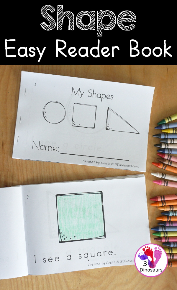Free Shapes Easy Reader Book Printable - a fun 13 page easy reader book with 12 shapes for kids to learn - 3Dinosaurs.com