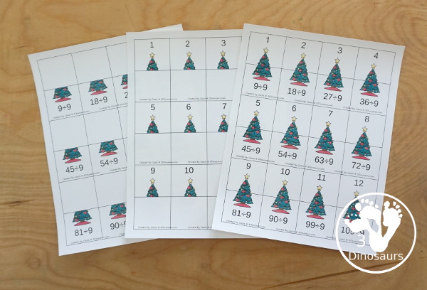 Christmas Multiplication & Division Cut & Paste and Matching with cut and paste worksheets for division and multiplication with numbers 1 to 12 and match puzzles and matching mats for division and multiplication - 3Dinosaurs.com