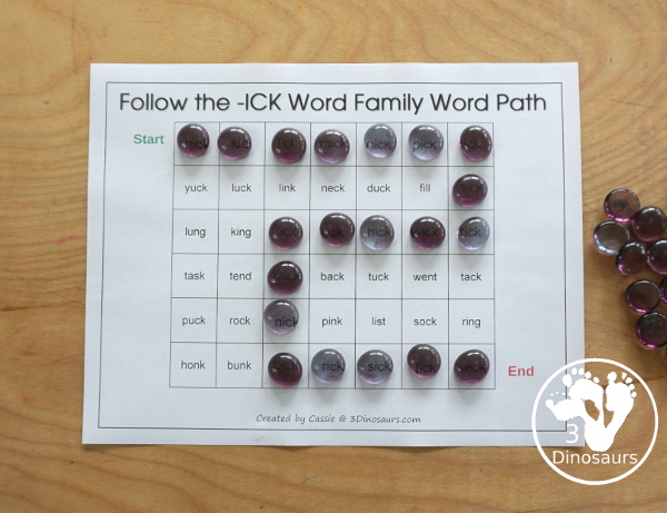 Free CVCC Word Family Word Path: ACK, ECK, ICK, OCK, UCK - you follow the word ending and read the CVCC words as you go through the word path. - 3Dinosaurs.com