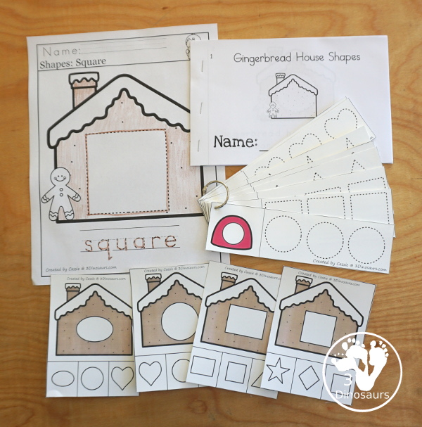 Gingerbread Activity Pack: Shapes - with a mix of easy reader books, clip cards, no-prep worksheets and tracing strips all with the gingerbread man and gingerbread house theme - 3Dinosaurs.com