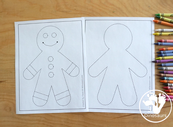 Free Gingerbread Man Fine motor Mats  - with gingerbread templates, gingerbread tracing mat, gingerbread dot marker mat all to work on fine motor skills for any gingerbread theme- 3Dinosaurs.com
