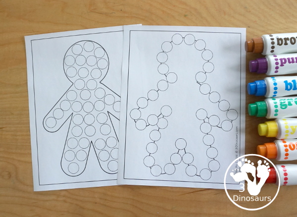 Free Gingerbread Man Fine motor Mats  - with gingerbread templates, gingerbread tracing mat, gingerbread dot marker mat all to work on fine motor skills for any gingerbread theme- 3Dinosaurs.com