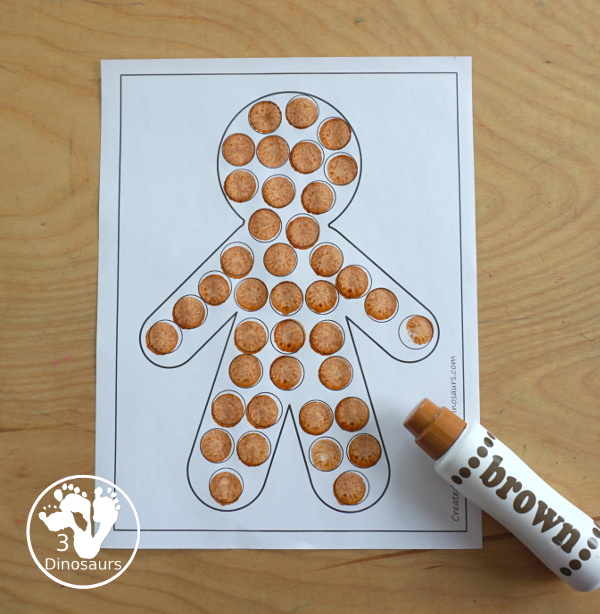 Free Gingerbread Man Fine motor Mats  - with gingerbread templates, gingerbread tracing mat, gingerbread dot marker mat all to work on fine motor skills for any gingerbread theme- 3Dinosaurs.com