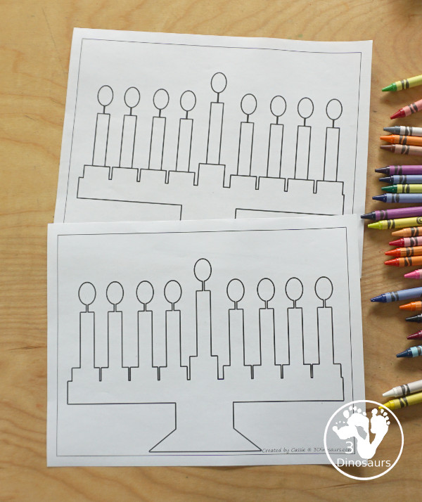Free Hanukkah Menorah Fine motor Mats  - with menorah templates, menorah tracing mat, menorah dot marker mat all to work on fine motor skills for any Hanukkah theme- 3Dinosaurs.com