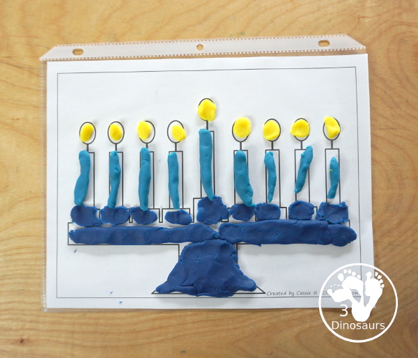 Free Hanukkah Menorah Fine motor Mats - with menorah templates, menorah tracing mat, menorah dot marker mat all to work on fine motor skills for any Hanukkah theme- 3Dinosaurs.com