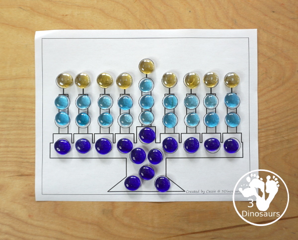 Free Hanukkah Menorah Fine motor Mats  - with menorah templates, menorah tracing mat, menorah dot marker mat all to work on fine motor skills for any Hanukkah theme- 3Dinosaurs.com