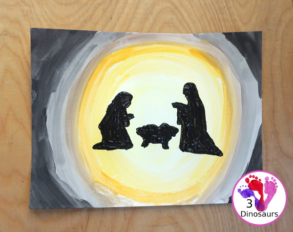 Nativity Painting with Cookie Cutters is a great nativity activity that you can do with kids. A great nativity scene that kids can make with watercolors, paint, and cookie cutters. - 3Dinosaurs.com