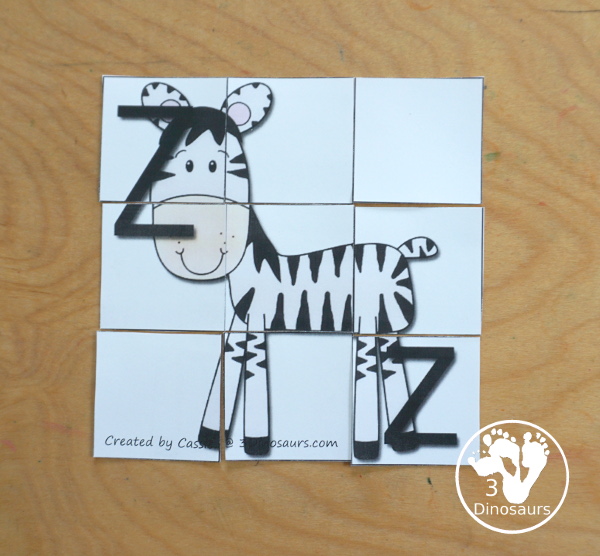 Free Romping & Roaring Z Pack Letter Pack: Z is for Zebra - a letter z pack that has prewriting, finding letters, tracing letters, coloring pages, shapes, puzzles, and more - 3Dinosaurs.com