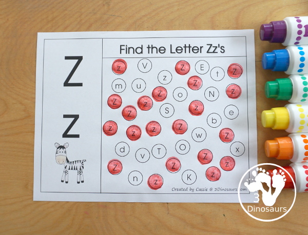 Free Romping & Roaring Z Pack Letter Pack: Z is for Zebra - a letter z pack that has prewriting, finding letters, tracing letters, coloring pages, shapes, puzzles, and more - 3Dinosaurs.com