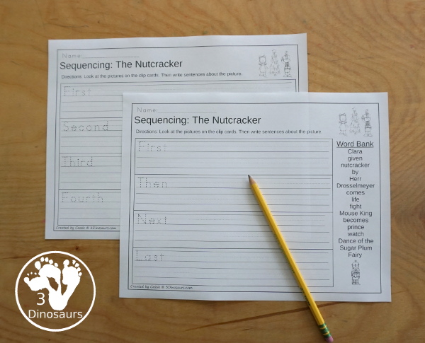 Sequencing: The Nutcracker with clip cards, task cards, no-prep worksheets, writing activities and easy reader books $ - 3Dinosaurs.com  #sequencingforkids 