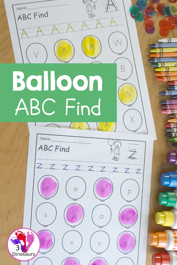 Balloon ABC Letter Find - All 26 Letters of the Alphabet - you have uppercase only and lowercase only with tracing the letters and find the letters. - 3Dinosaurs.com