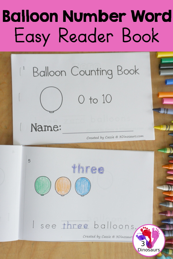 Free Balloon Number Word Counting Book Printable - with numbers from - to 10 for tracing, coloring, and counting balloon - 3Dinosaurs.com