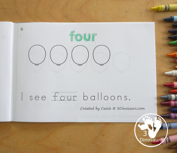 Free Balloon Number Word Counting Book Printable - with numbers from - to 10 for tracing, coloring, and counting balloon - 3Dinosaurs.com