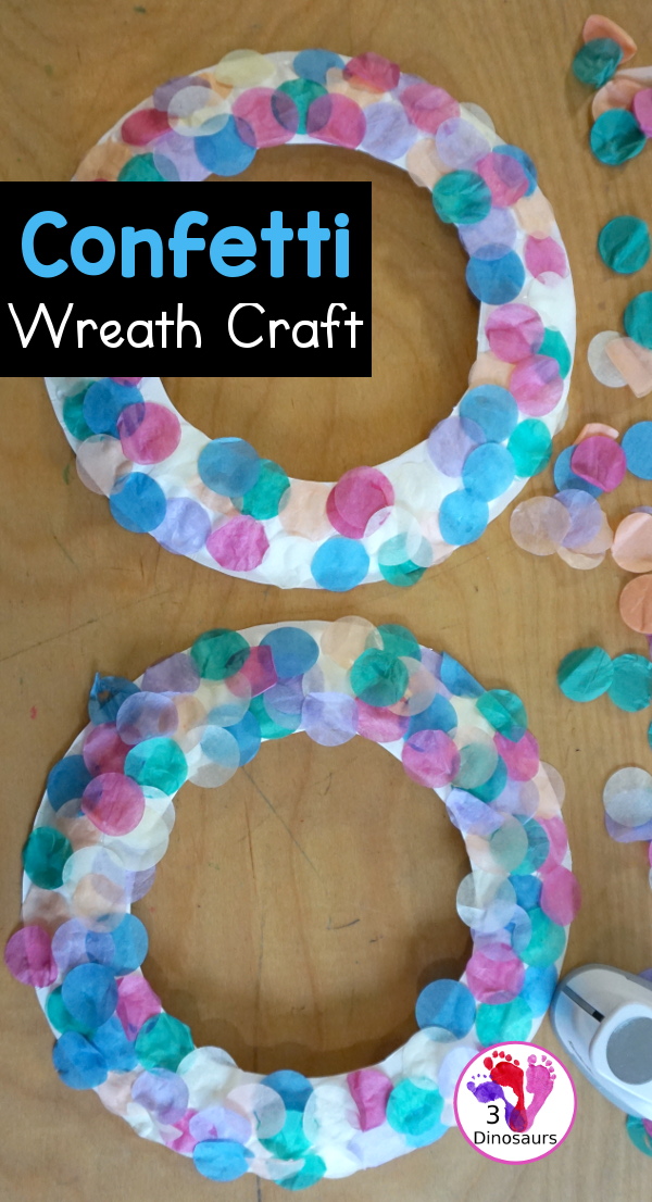 Confetti Wreath Craft for New Years - a fun tissue paper wreath craft that makes a fun confetti wreath for kids - 3Dinosaurs.com