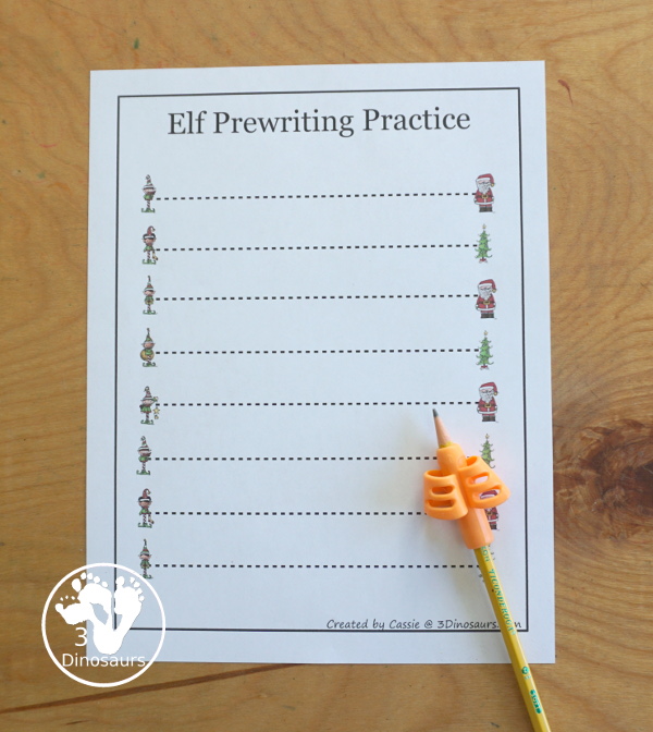 Free Elf Prewriting Printables with 28 different prewriting printables with and elf and Christmas theme - 3Dinosaurs.com