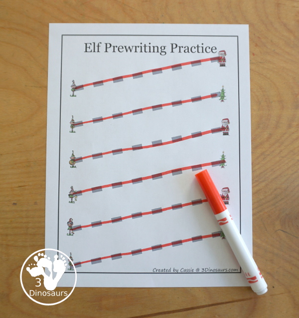 Free Elf Prewriting Printables with 28 different prewriting printables with and elf and Christmas theme - 3Dinosaurs.com
