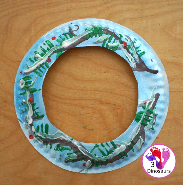 Winter Evergreen Wreath Craft - a fun wreath craft with a evergreen tree in winter with berries and snow.  - 3Dinosaurs.com