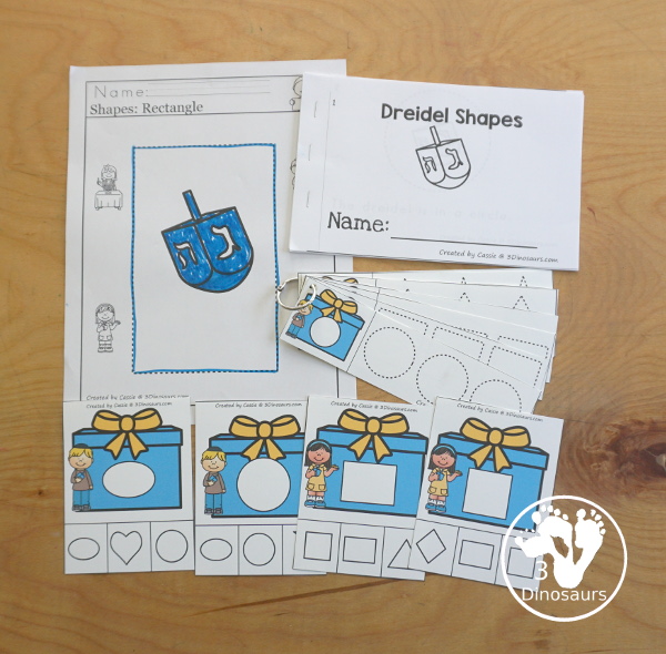 Hanukkah Activity Pack: Prewriting, Shapes, Letters & Numbers - 191 pages of Hanukkah activities with no-prep pages, clip cards and tracing strips to help with learning skills. A great addition to any Hanukkah activity - 3Dinosaurs.com