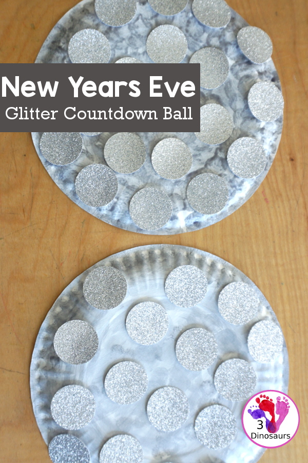 New Years Glitter Ball Craft - made with a paper plate, dot marker, glue nad glitter cardstock. A great New Year's Eve craft for kids.- 3Dinosaurs.com