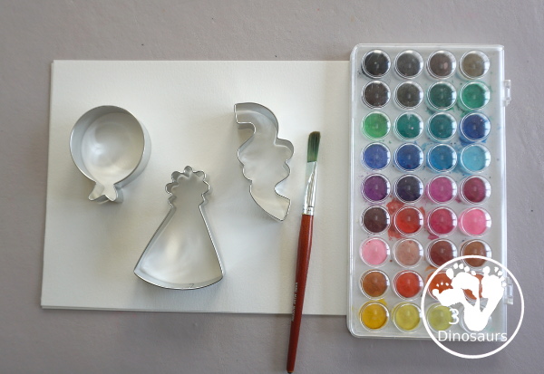 Party Watercolor Painting with Cookie Cutters - a simple cookie cutter painting with party themed cookie cutters that is great for a party and also New years - 3Dinosaurs.com