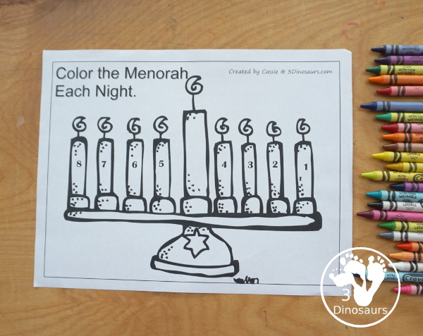 Free Hanukkah Color by Night & Dot Marker Printables. You have a menorah for Hanukkah and then you can dot marker pages for Hanukkah to make fine motor fun for Hanukkah. - 3Dinosaurs.com