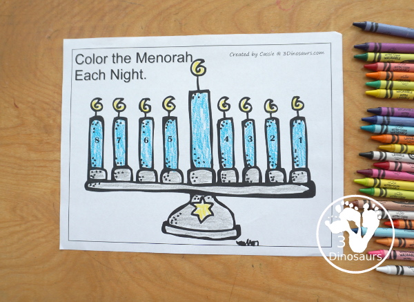 Free Hanukkah Color by Night & Dot Marker Printables. You have a menorah for Hanukkah and then you can dot marker pages for Hanukkah to make fine motor fun for Hanukkah. - 3Dinosaurs.com
