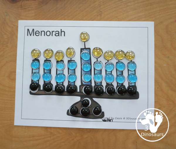Free Hanukkah Color by Night & Dot Marker Printables. You have a menorah for Hanukkah and then you can dot marker pages for Hanukkah to make fine motor fun for Hanukkah. - 3Dinosaurs.com
