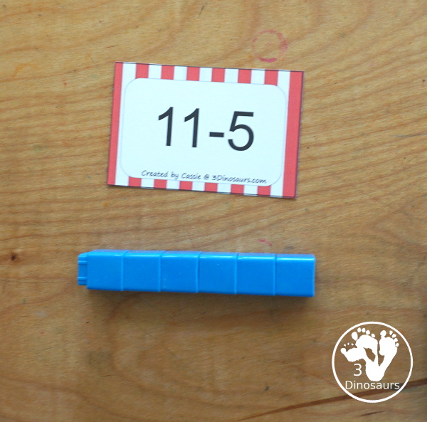 Free Subtraction Flashcards: 1 to 10 for kindergarten, first grade, and second grade with ways to use with and five color options for the subtraction flash cards - 3Dinosaurs.com