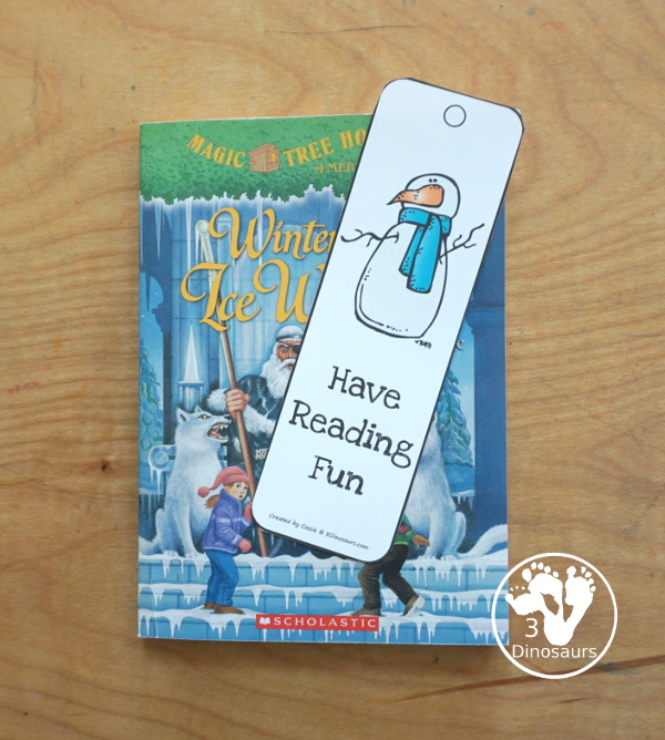 FREE Winter Themed Bookmarks - You have 12 bookmarks to use with kids. Each bookmark has a fun reading phrase on the bookmark. There are snow angels, kids, snowbirds, snowman, snowflakes, winter tree, seal, and skates on the winter bookmarks - 3Dinosaurs.com